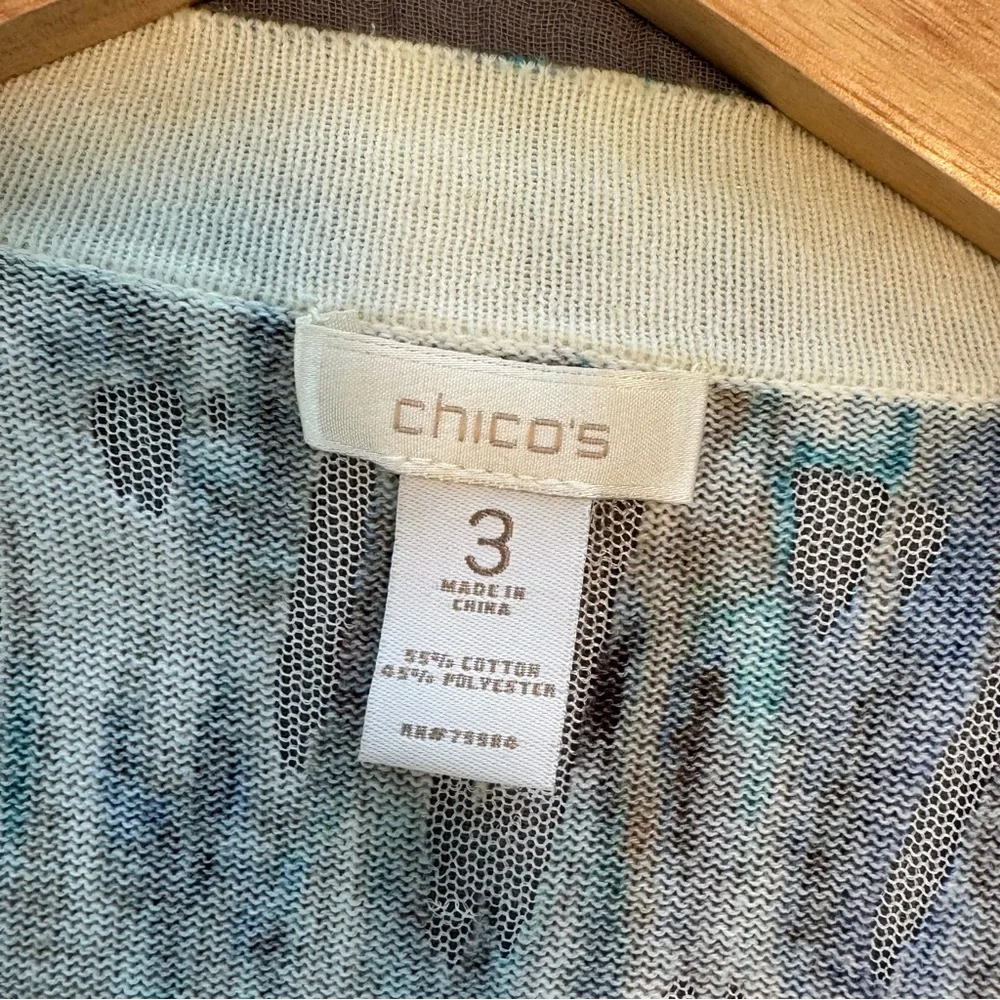 Chico’s  Women’s  XL. Blue  Green  Patterned  Cardigan  Sweater  Neutral